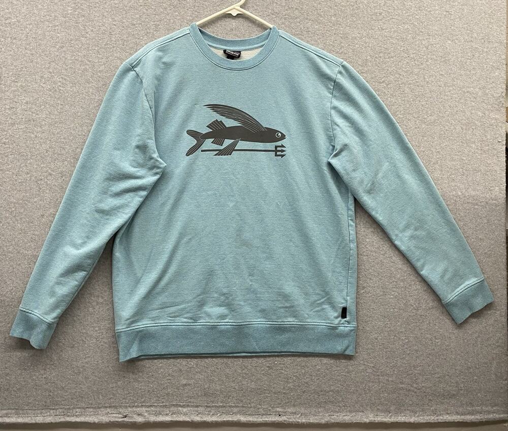 Patagonia Flying Fish Uprisal Crew Sweatshirt Aqua Small Organic Cotton Fly Dad